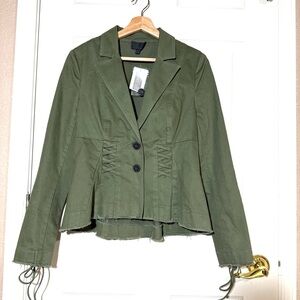 INTERMIX Exclusive Olive Green Corset Lace-Up Waist and Cuff Blazer Size M NWT